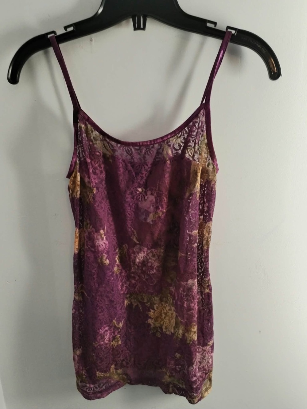 Women’s Y2K Purple Floral Lace Shear Cami Top - Size Small